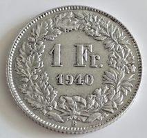 1 Fr. 1940 Helvetia Silber Münze guter Zustand