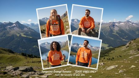 Orange Sweater "Good Vibes Only", perfekt für den Winter!