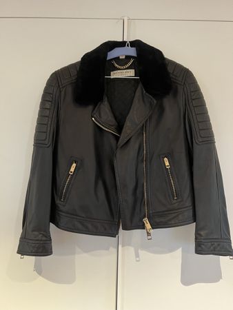 Burberry London Lederjacke mit Pelzkragen