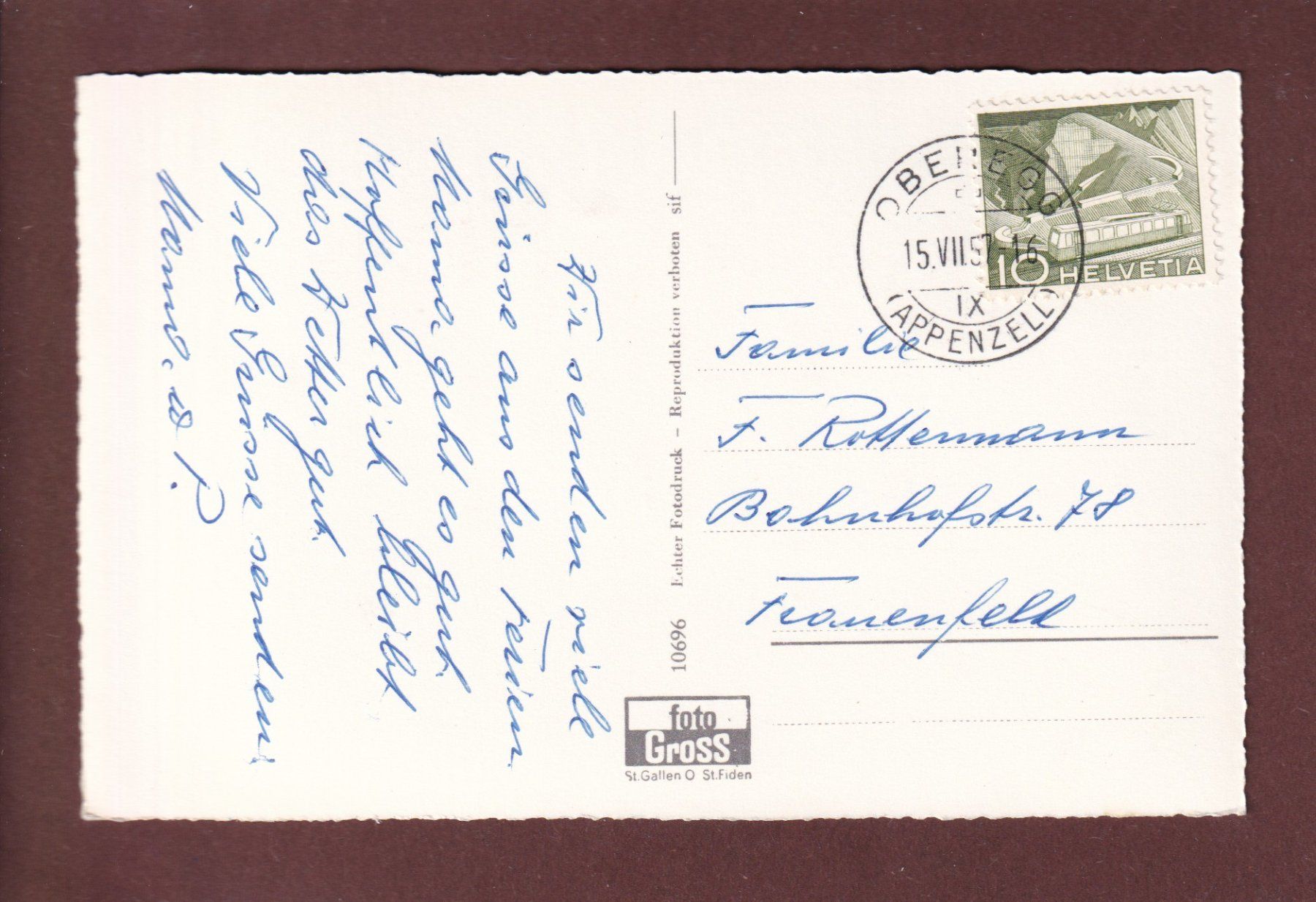 Cartoline postali: ST. ANTON - Säntiskette - 1957 – Usato da Pully venduto da nicecards 1