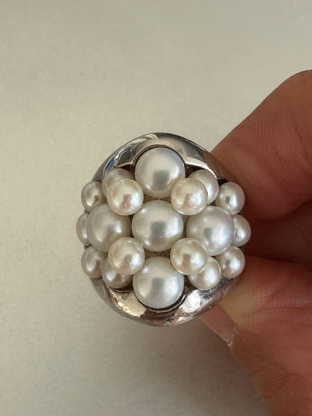 Anelli: Vintage 925er Silber Ring mit echten Perlen: 56-57 – Usato da Onex venduto da Antiqueshow 1