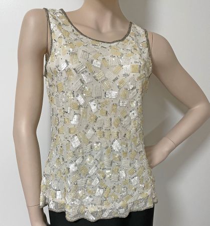 Top Pailletten Gr. XS Seide Party Glitzertop Paillettentop