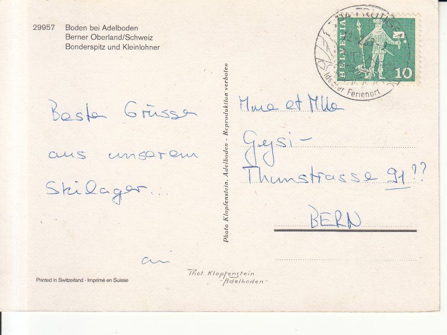 Ansichtskarten: Adelboden Boden 1969 – Gebraucht aus Bürglen TG von StampGraf 1