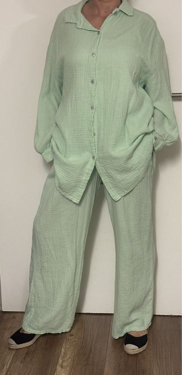 Damen Lounge Set Baumwolle - Zweiteiler Mit Bluse & Shorts Oversize Freizeitanzug