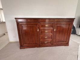 Antike Buffetschrank Kirschholz massiv Glasplatte
