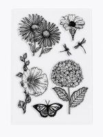 Neu  Motivstempel Blumen. Hibiskus, Hortensie, Libellen