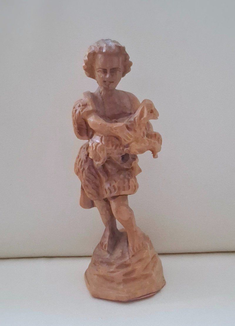 Statuette: Figur Schäfer/Hirte mit Lamm, handgeschnitzt, vintage – Usato da Weggis venduto da daisyflower