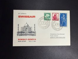 Swissair Erstflugbrief Bombay-Genf 1969