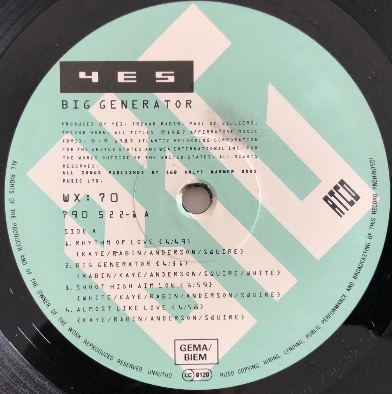Schallplatten: YES - BIG GENERATOR – Gebraucht aus Poliez-Pittet von Newtown-Records 3