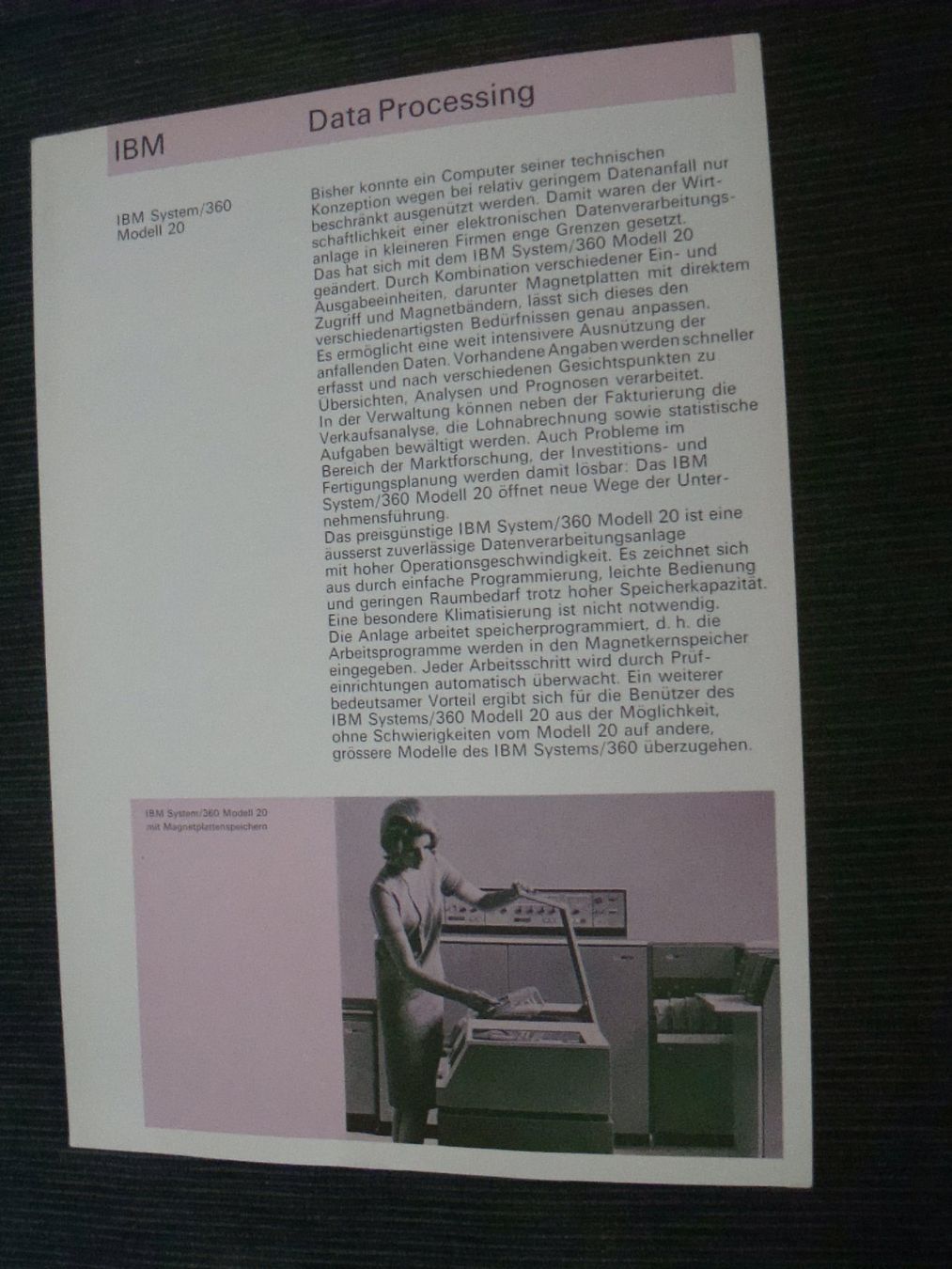 Documents: IBM Data Processing IBM System/360 Modell 20  Prospektblatt – D'occasion à Neuenegg par flohcante