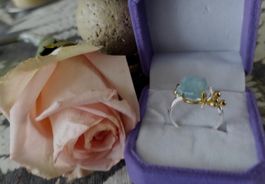 HIMMELBLAUER AQUAMARINRING S.925° GELBGOLD DM 18,5 UMSTELBAR