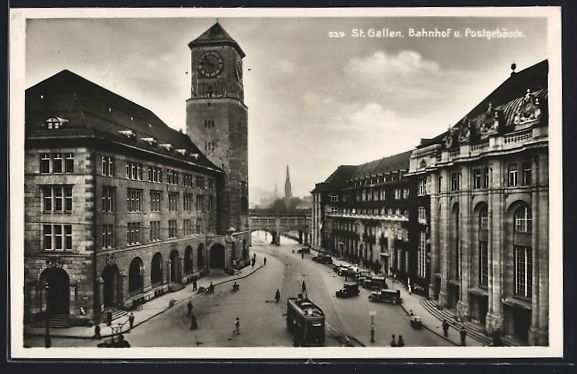 Cartoline postali: Sankt Gallen, Bahnhof und Postgebäude,  – Usato da Berlin venduto da bartko-reher