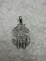 Pendentif Symbole Dollar Argenté Strassé Bijou Homme Femme