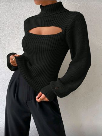 Rollkragen Strickpullover - 36 - mit Cut-Out 1️⃣