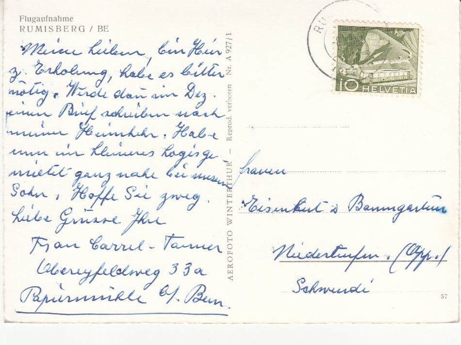 Ansichtskarten: Rumisberg Flugaufnahme ca. 1950 – Gebraucht aus Bürglen TG von StampGraf 1