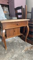 Wooden side table with drawer and cabinet used