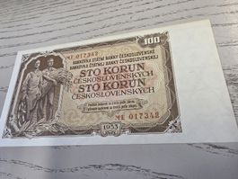 Tschechoslowakei 100 Korun Banknote Jahrgang 1953