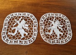2 Antike Spitzendeckchen Engel Handarbeit Spitze Vintage ...
