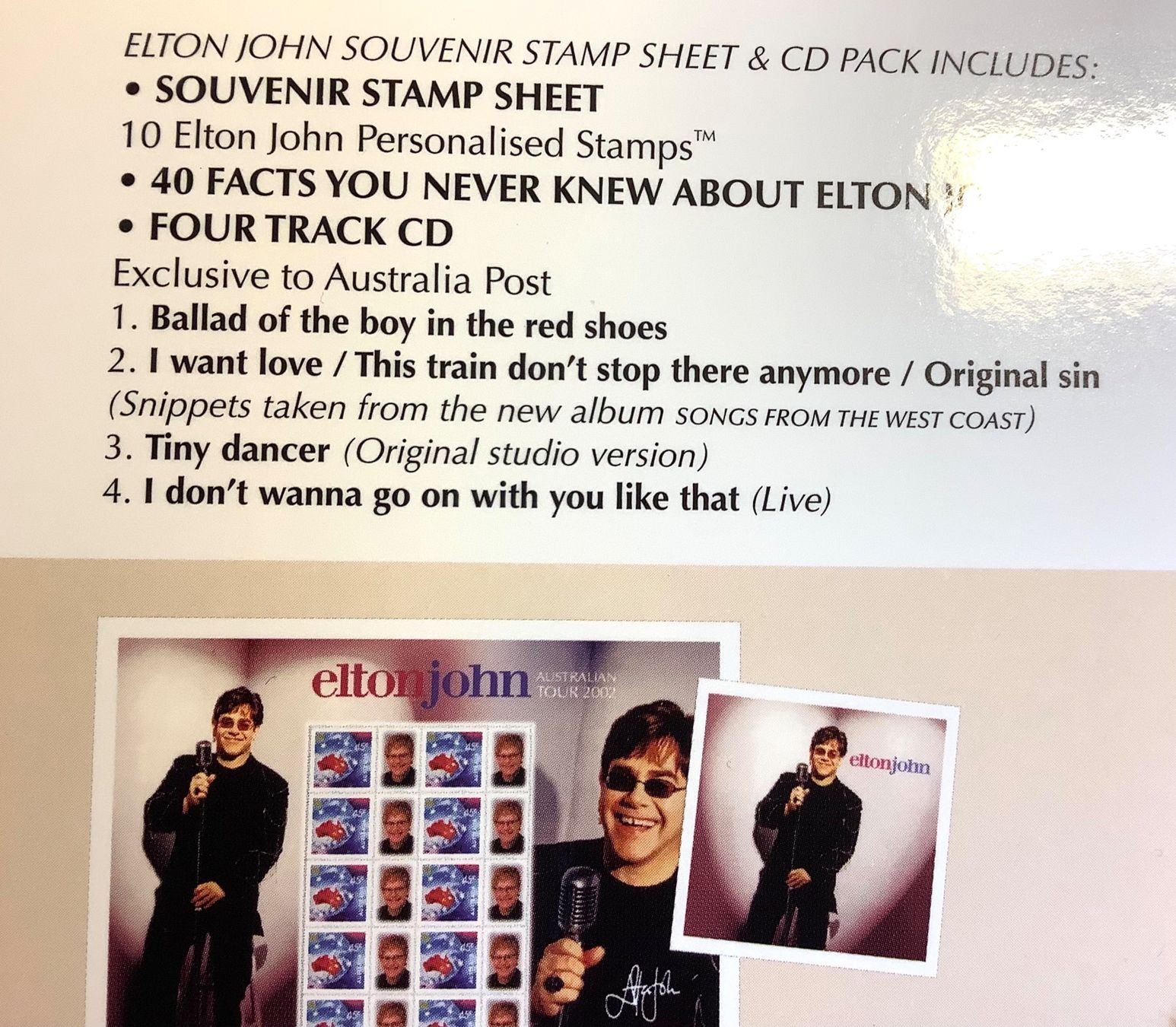 Alle Briefmarken: 2002 Australien Folder Elton John Bogen ** + CD Aus. Tour – Neu (gemäss Beschreibung) aus Liestal von Skunk02 4