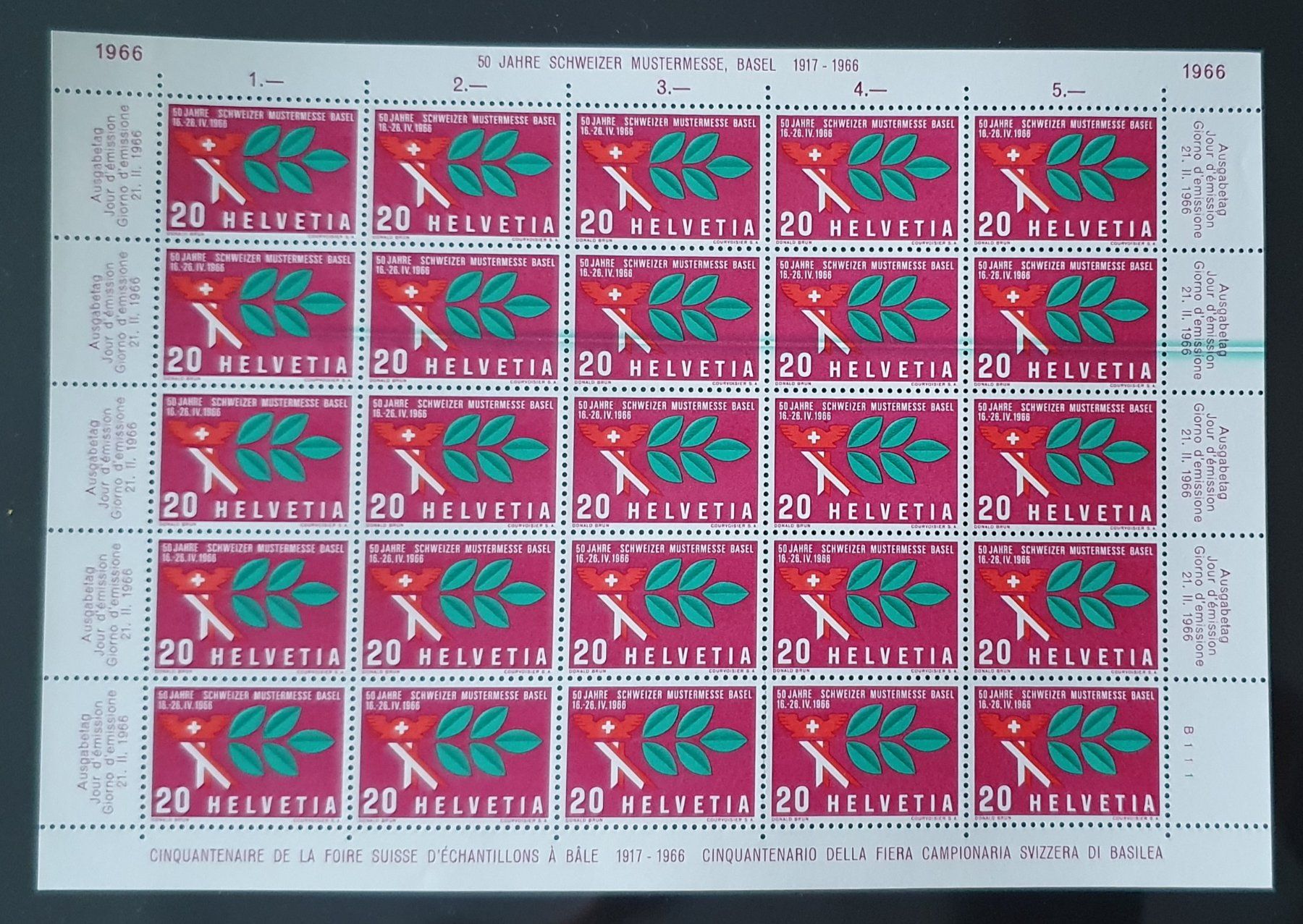Tutti i francobolli: 1966 Bogen Nr.440 Rakelfehler, Wisch durch den Bogen – Usato da Kreuzlingen venduto da Rschweiz1