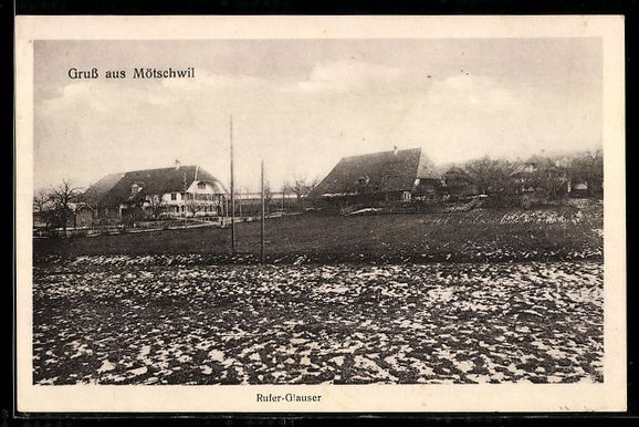 Cartoline postali: AK Mötschwil, Bauernhäuser und verschneites Feld – Usato da Berlin venduto da bartko-reher