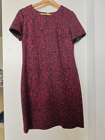 Calvin Klein Red Black Patterned Dress Size 8 (L)