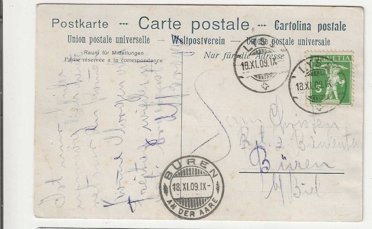 Cartoline postali: Worben bei Lyss,  Litho, 1909 – Usato da Spiez venduto da Niesen20 1