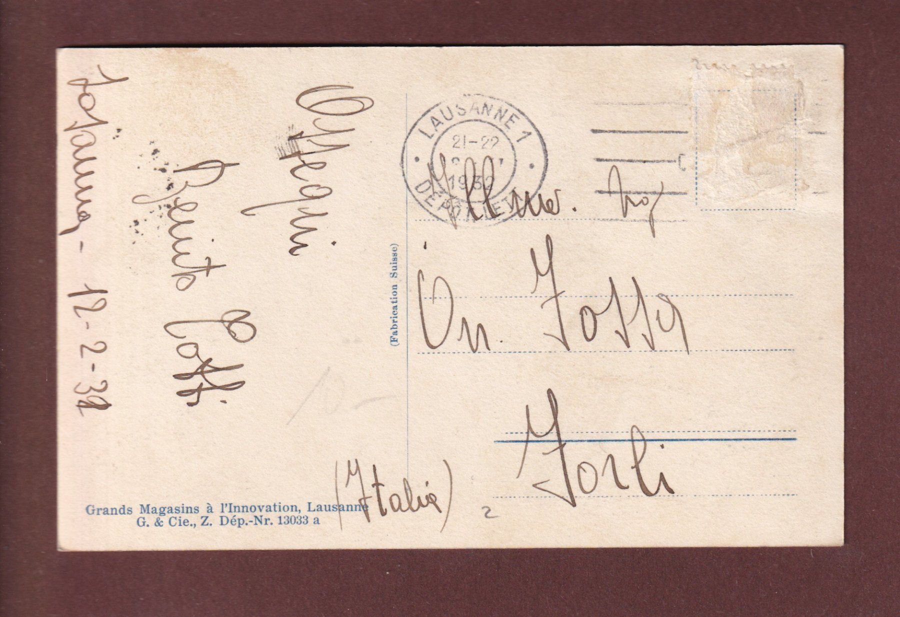 Cartoline postali: LAUSANNE - Hôtel des Postes - 1932 – Usato da Pully venduto da nicecards 1