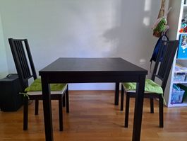 Dining table with 2 chairs dark wood good condition ikea