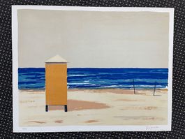 Lithografie / Am Strand signiert Künstler?       (ID B5875)