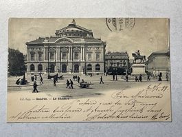 Alte Ansichtskarte Genf Theater, gelaufen 1899, animée