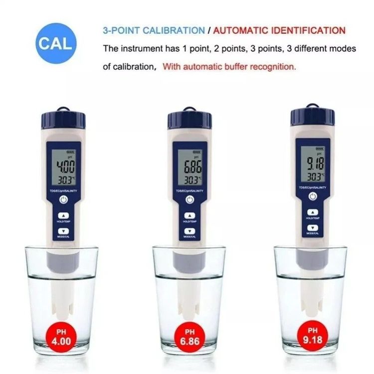 5-in-1 PH Messgerät Wasser - LCD Tester Für PH, TDS, EC, Salz & Temperatur