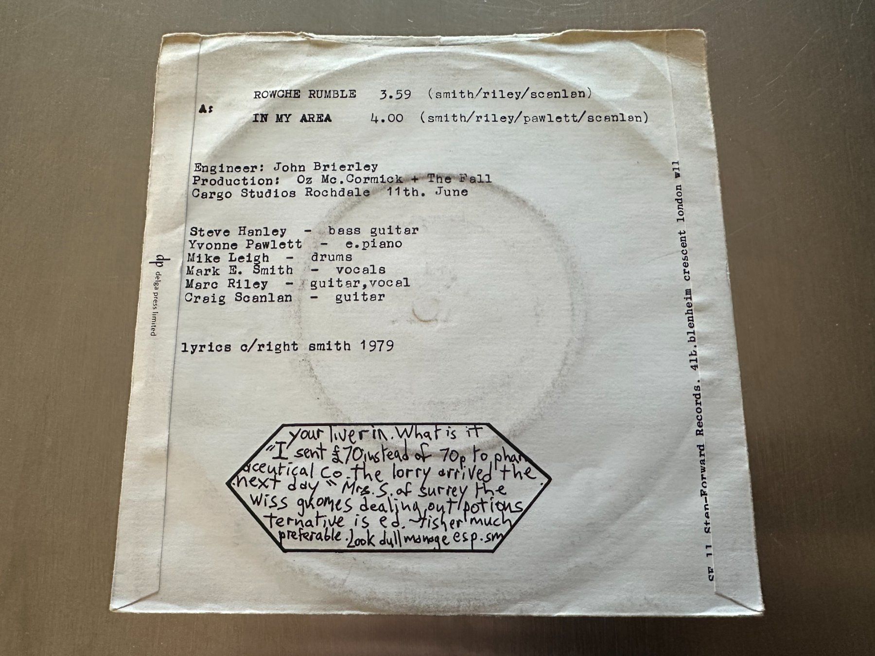 Schallplatten: THE FALL 7 ROWCHE RUMBLE – Gebraucht aus Sion von jaipur1401 1