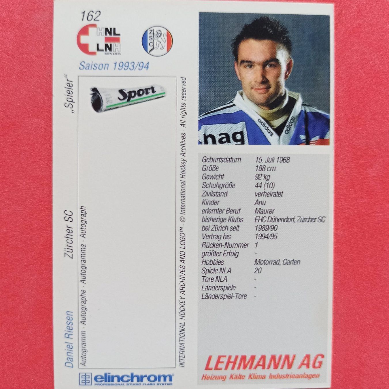 Carte collezionabili: Daniel Riesen - ZSC CARD - 1993/94 – Usato da Dübendorf venduto da kb86_MOVIE 1
