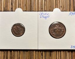 Schweiz Set 1 + 2 Rappen 1941 rotstich patina vzgl - unz