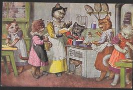 Katzenkarte Katzen beim Kochen Künstlerkarte