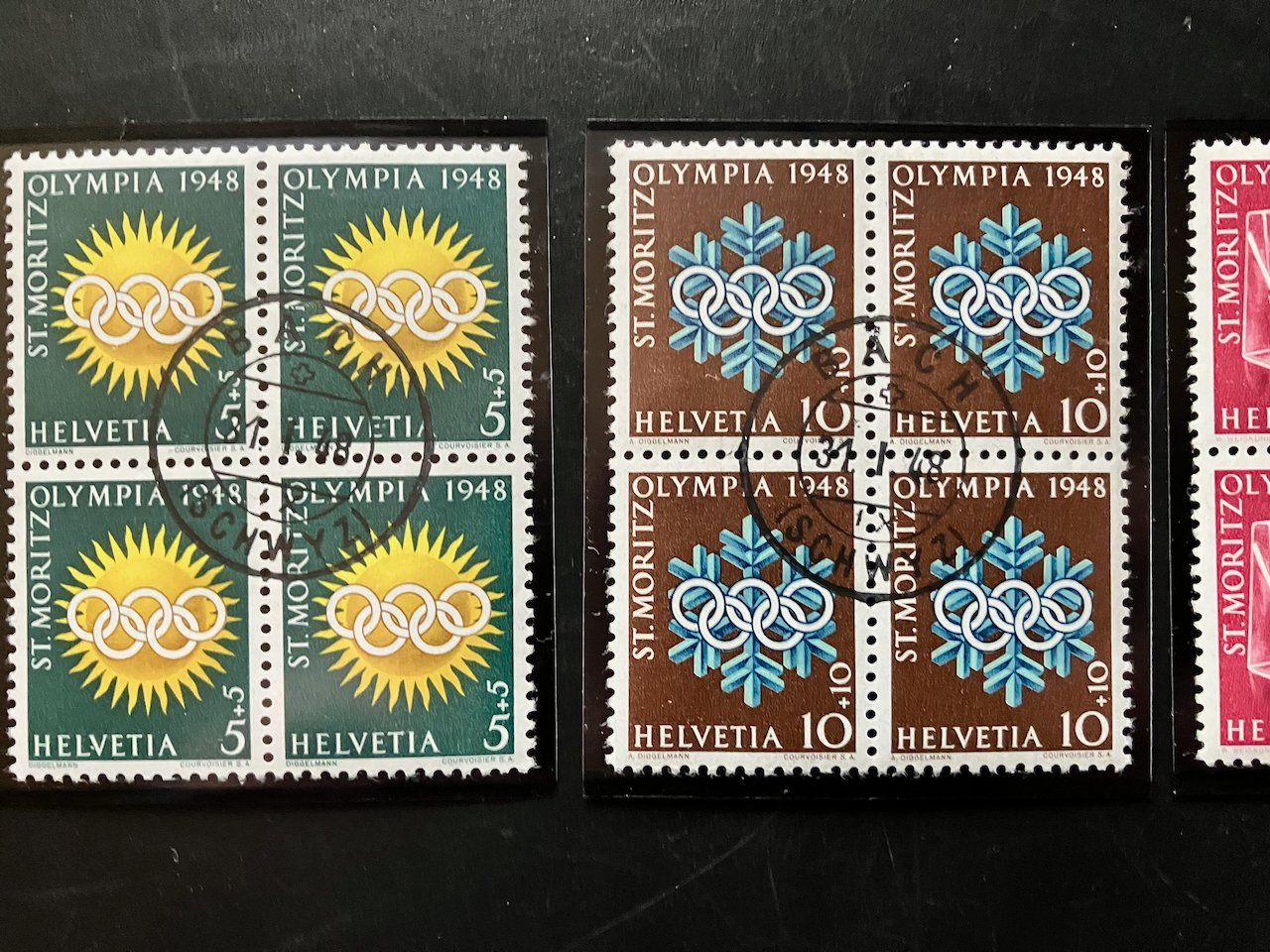 Tutti i francobolli: Olympiade St. Moritz 1948 Viererblöcke gestempelt – Usato da Nesslau venduto da zueri6 1