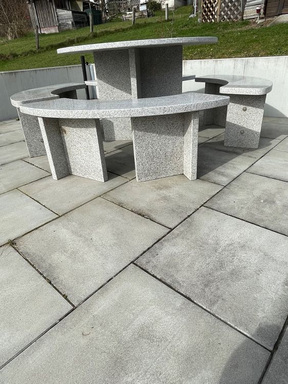 Garten Granittisch Steintisch mit 4 Sitzbänke Kaufen auf Ricardo