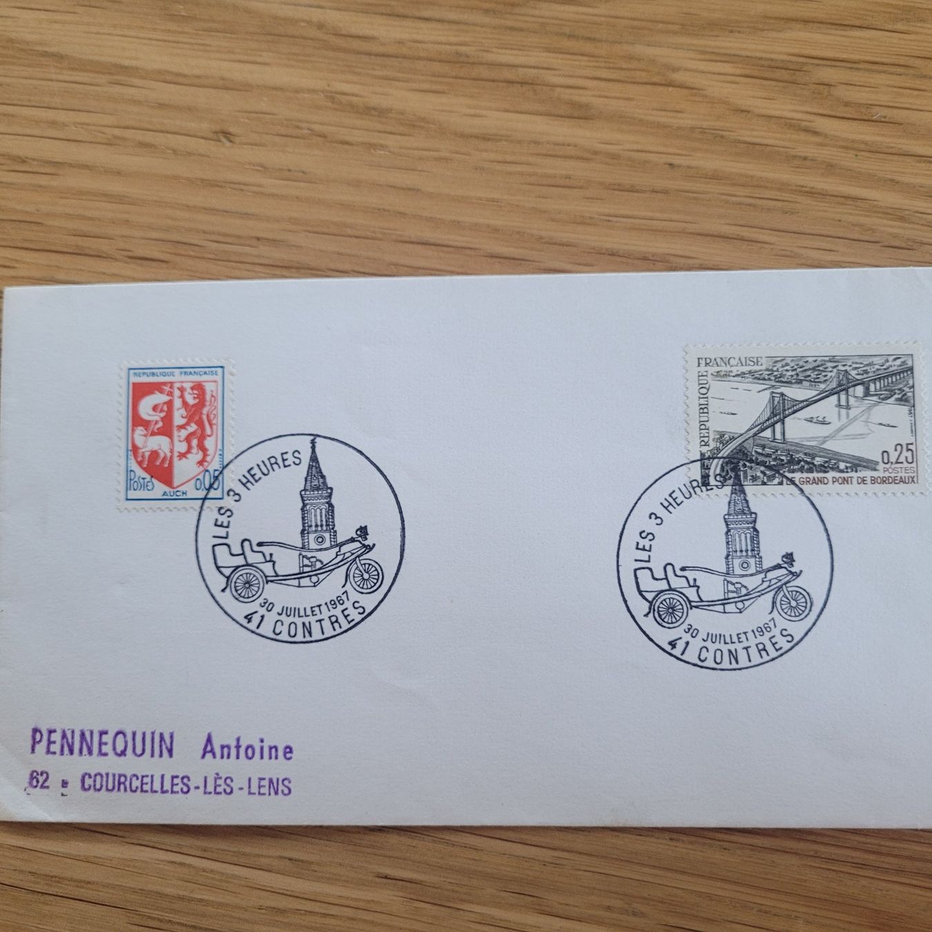Alle Briefmarken: Document Automobile Des 3 Heures 1967 – Gebraucht aus Biel/Bienne von Destockweb