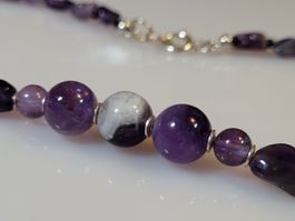 Amethyst Kette 925 Silber Amethystkette Kugeln 10mm lila