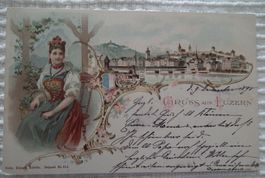 1893 Gruss aus Luzern  Alte Postkarte Trachtenbild