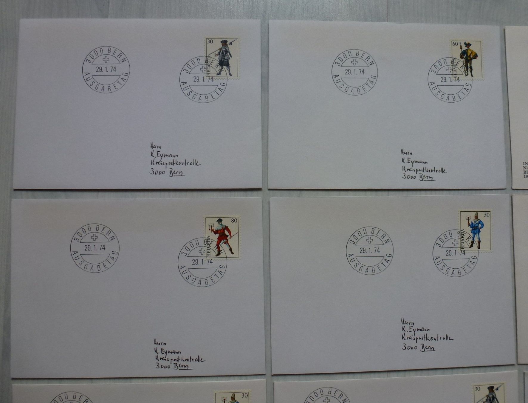 Alle Briefmarken: 30 Briefe mit verschiedenen Varianten Internaba 1974 Basel – Gebraucht aus Walkringen von Casablanca777 1