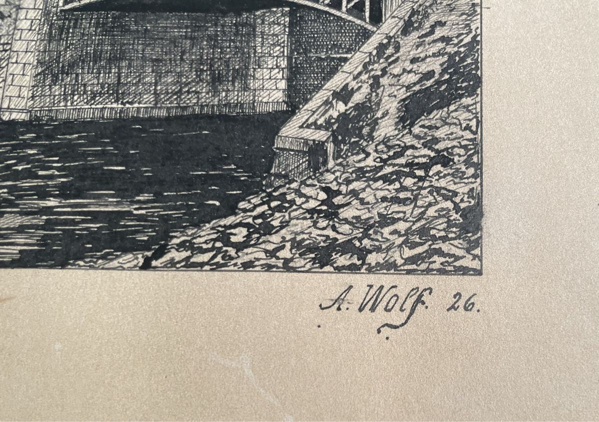 Gemälde: Nidau Zeichnung Wolf 1926 – Gebraucht aus Biel/Bienne von Galaq 2