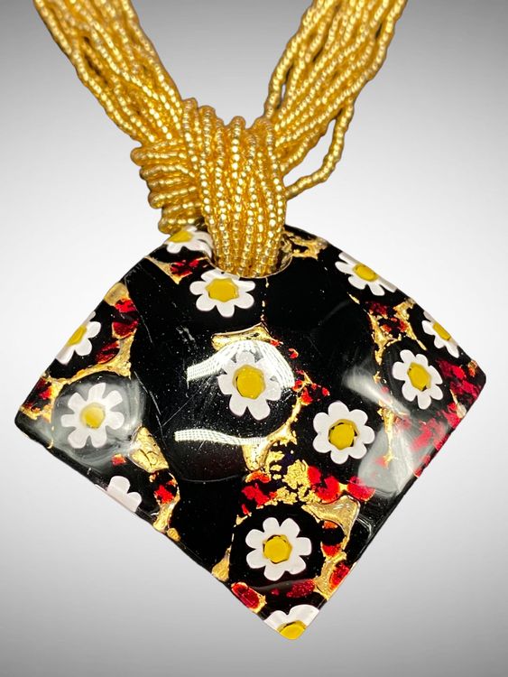 Collier Vintage Murano – Pâte De Verre Et Métal, Superbe Pièce Unique