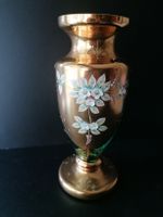 Gold-grüne Vintage Blumenvase, Bohemia