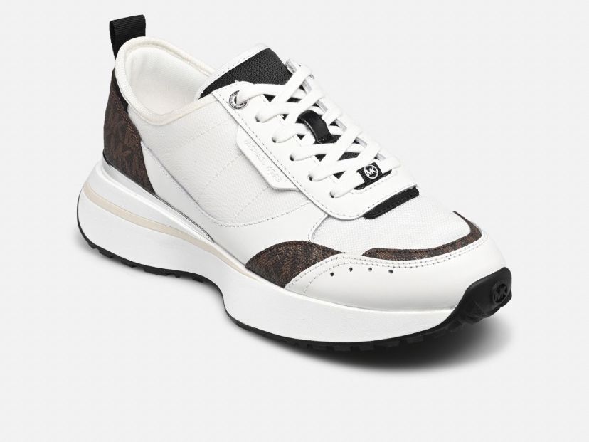 Scarpe da donna: Weisser Sneaker mit braunen Monogramm-Details, Schnuersenkel – Usato da Hochdorf venduto da B.Gashii 4