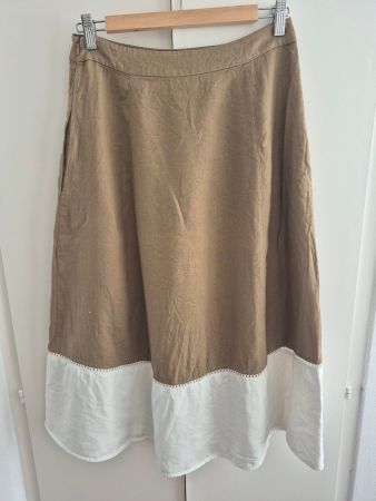 Sommerlicher Leinenrock, Grösse 38, A-Linie, beige/weiss