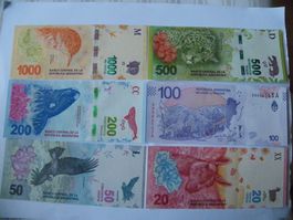 Banknoten Set Argentinien Peso 20 bis 1000, Neuwertig