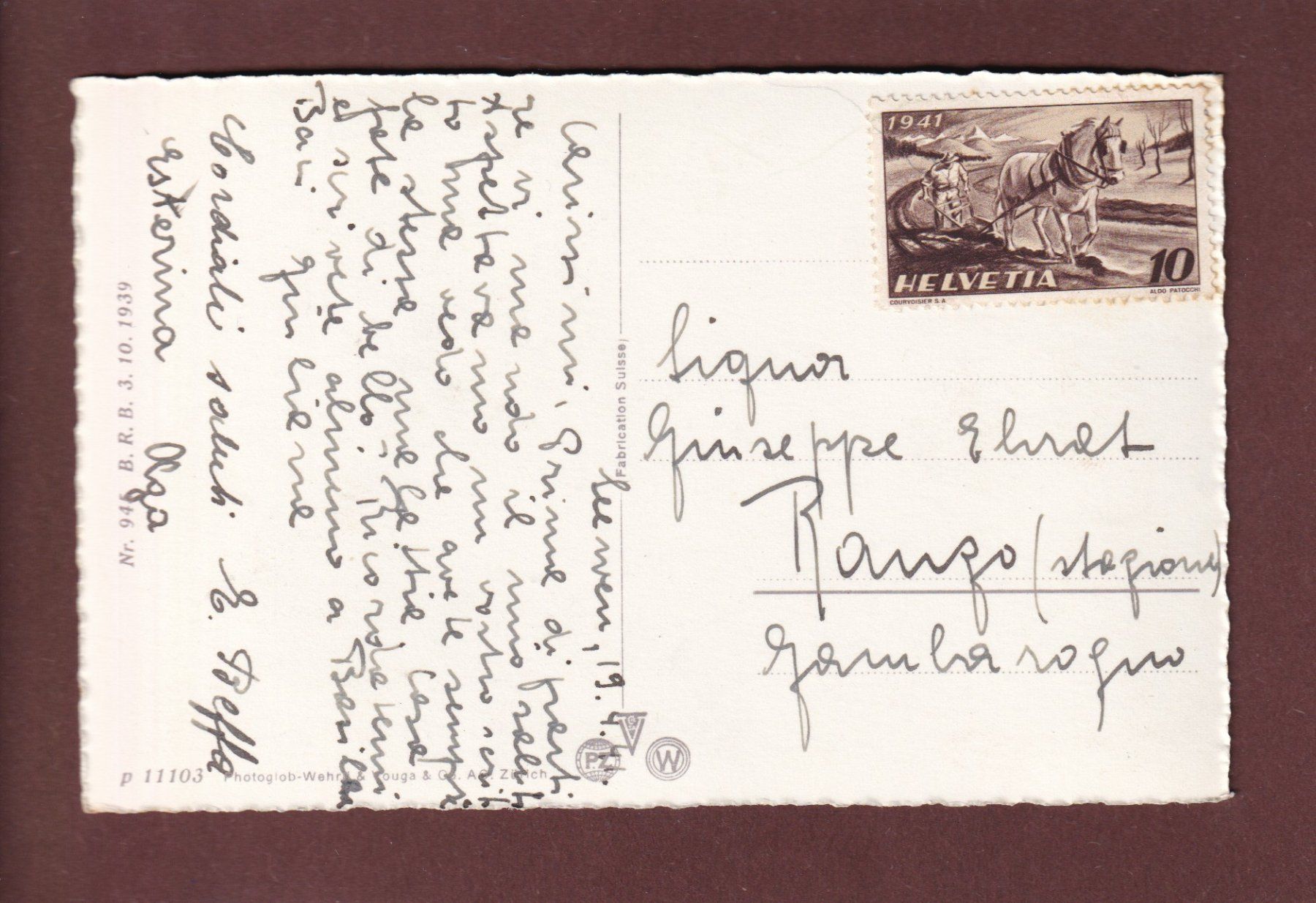 Cartoline postali: RÜTLIWIESE - Mythen - 1941 – Usato da Pully venduto da nicecards 1