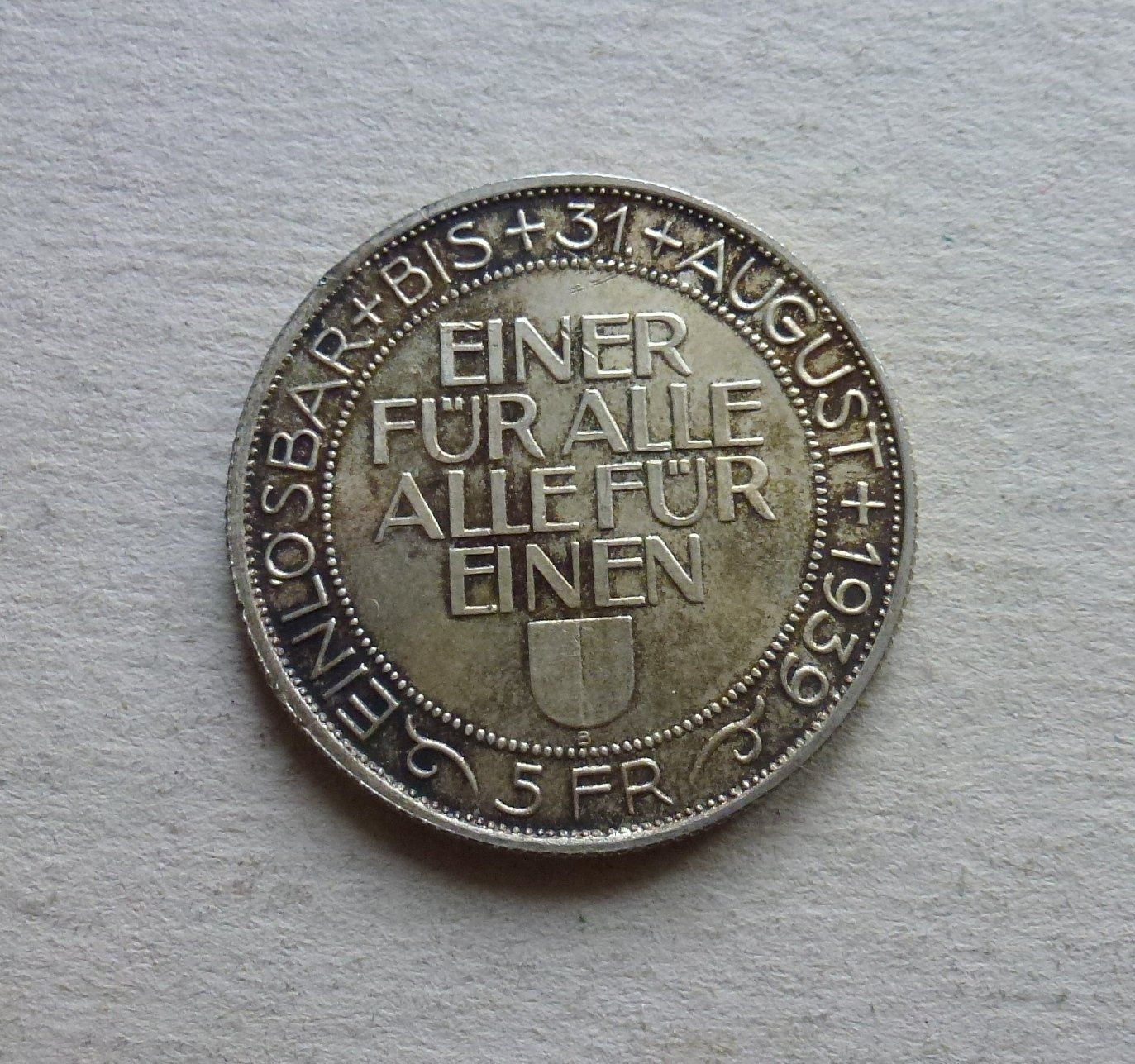 Toutes les monnaies: Schweiz ++ 5.- Franken 1939 Luzern, gute Erhaltung – D'occasion à Walkringen par Casablanca777 1